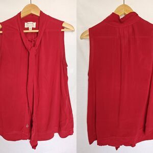 Cloth & Stone Anthropologie Front Tie Blouse Red Sleeveless Button Front Large